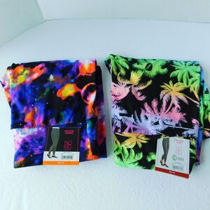 NOBO Hi-Rise Crop & Ankle Legging Lot of 2 Medium 7-9 Jrs Space, Palms Multi NWT